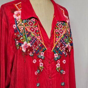 Johnny Was Red Embroidered Tunic Size 1X / Perfect for Valentines Day !